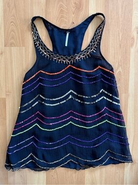 Vintage Free People sheer Sequin Wave Racerback Cami